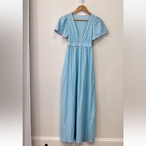 Vtg 60'S DUTCHESS Baby Blue Flutter Sleeve Maxi Nightgown Sz 9 100% Nylon New